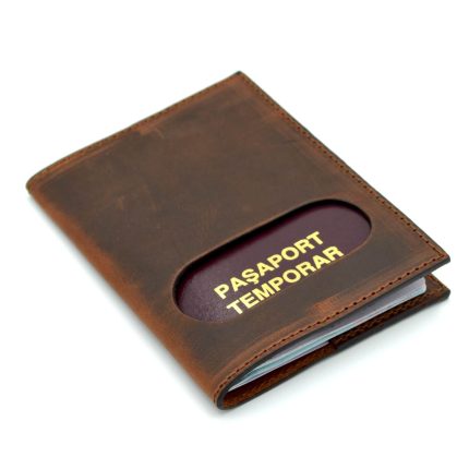 husa pasaport piele vintage maro