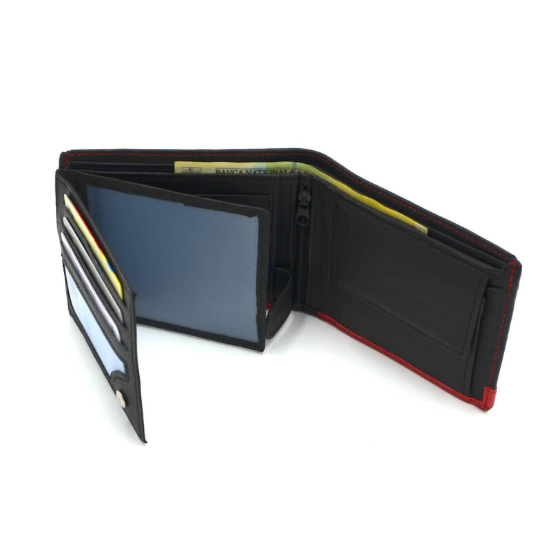 portofel barbati negru rosu piele naturala